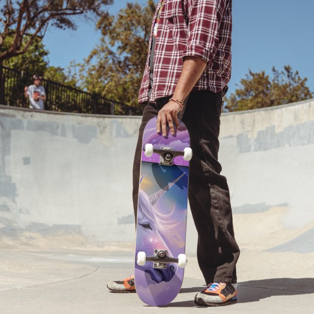 Majestic White Unicorn Fantasy Purple Dreamy Sky Skateboard (Outdoor 2)