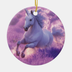 Majestic White Unicorn Galloping Through Lavender Ceramic Tree Decoration