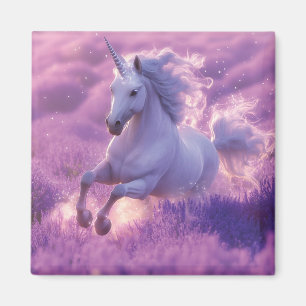 Majestic White Unicorn Galloping Through Lavender Magnet