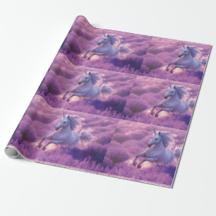 Majestic White Unicorn Galloping Through Lavender Wrapping Paper