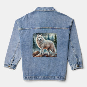 Majestic White Wolf in a Winter Forest Denim Jacket