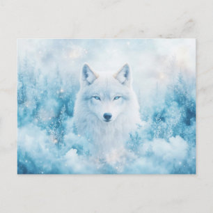 Majestic White Wolf in Icy Winter Forest Postcard