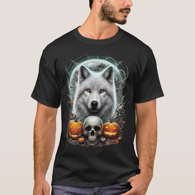 Majestic White Wolf T-Shirt - Moonlit Mystique Des (Front)