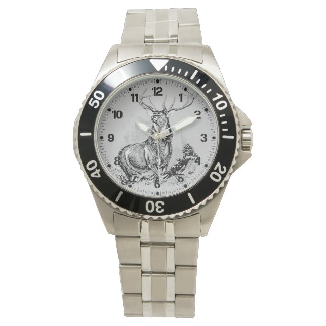 Majestic Whitetail Deer Illustration Watch (Front)