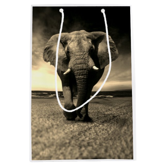 Majestic Wild Bull Elephant in Sepia Medium Gift Bag (Front)