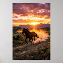 Majestic Wild Horse Sunset Poster | Luxury Western