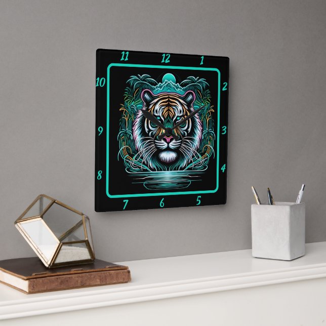 Majestic Wild Tiger Creation Square Wall Clock (Office)
