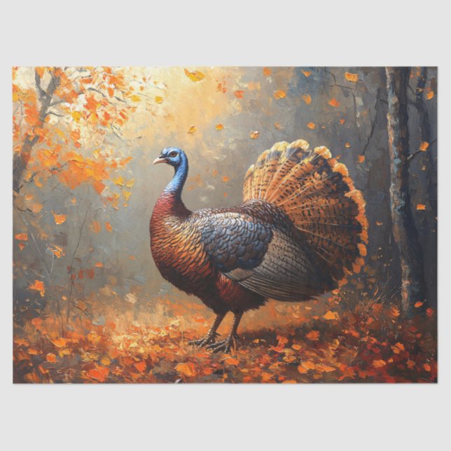 Majestic Wild Turkey in Autumn Forest Tissue Paper (Front)