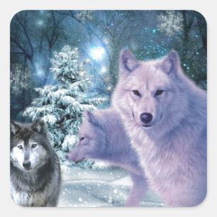 Majestic Wild Wolves in the Forest Square Sticker