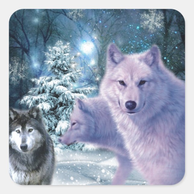 Majestic Wild Wolves in the Forest Square Sticker (Front)