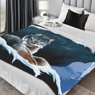 Majestic Winter Lynx Resting Snowy Mountain Fleece Blanket