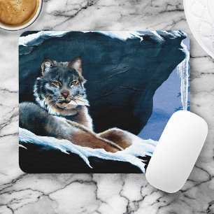 Majestic Winter Lynx Resting Snowy Mountain Mouse Mat