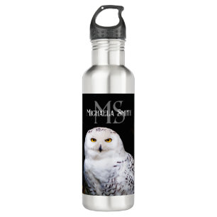 Majestic winter snowy owl monogram custom name 710 ml water bottle