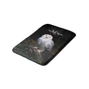 Majestic winter snowy owl monogram custom name bath mat