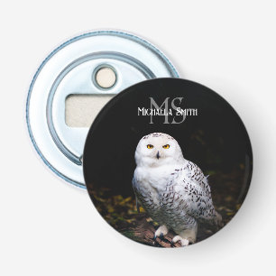 Majestic winter snowy owl monogram custom name bottle opener