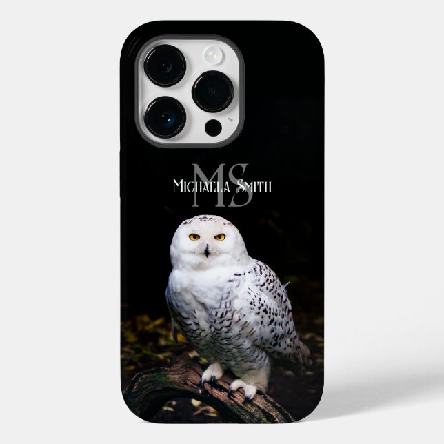 Majestic winter snowy owl monogram custom name Case-Mate iPhone case (Back)