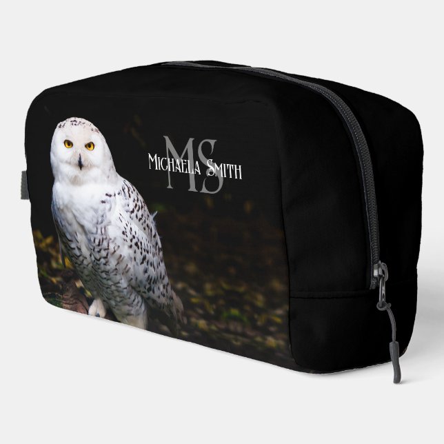 Majestic winter snowy owl monogram custom name dopp kit (Right Corner)