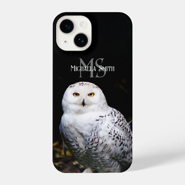 Majestic winter snowy owl monogram custom name iPhone case (Back)