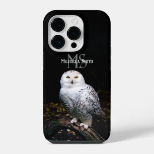 Majestic winter snowy owl monogram custom name iPhone 14 pro case