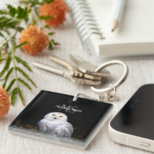 Majestic winter snowy owl monogram custom name key ring