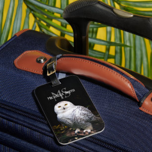 Majestic winter snowy owl monogram custom name luggage tag