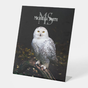Majestic winter snowy owl monogram custom name pedestal sign