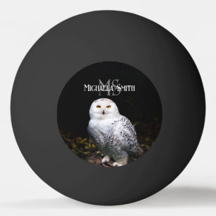 Majestic winter snowy owl monogram custom name ping pong ball