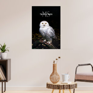 Majestic winter snowy owl monogram custom name poster