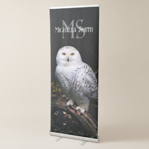 Majestic winter snowy owl monogram custom name retractable banner