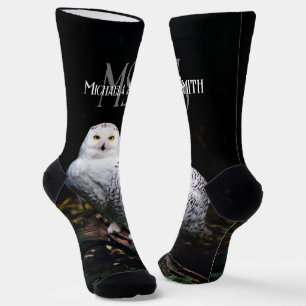 Majestic winter snowy owl monogram custom name socks