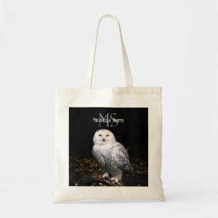 Majestic winter snowy owl monogram custom name tote bag