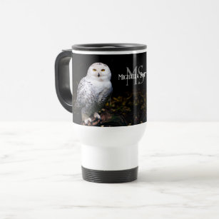 Majestic winter snowy owl monogram custom name travel mug