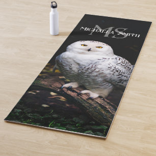 Majestic winter snowy owl monogram custom name yoga mat
