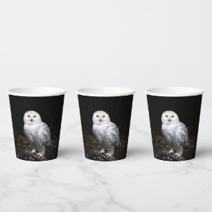 Majestic winter snowy owl paper cups