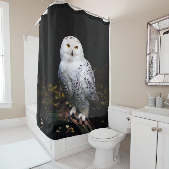 Majestic winter snowy owl shower curtain (In Situ)