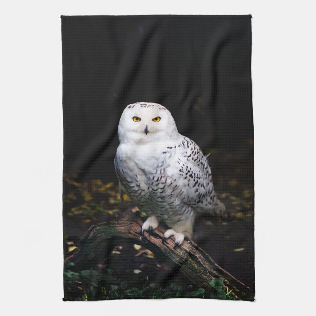 Majestic winter snowy owl tea towel (Vertical)