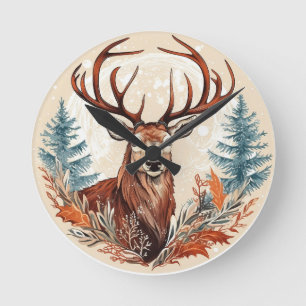 Majestic Winter Stag Round Clock