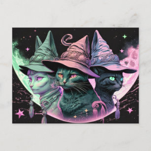 Majestic Witchy Kitty Cats Postcard