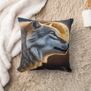 Majestic Wolf Against Full Moon Night Sky Cushion