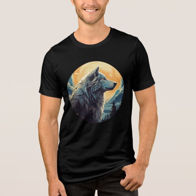 Majestic Wolf at Sunset – Wilderness Art Tri-Blend Shirt (Front)
