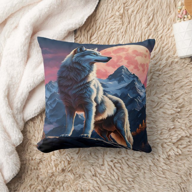 Majestic Wolf Beneath Full Moon.  Cushion (Blanket)