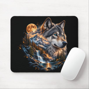 Majestic Wolf Full Moon Wilderness Mouse Pad