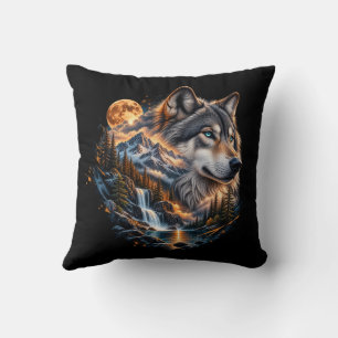 Majestic Wolf Full Moon Wilderness Throw Pillow