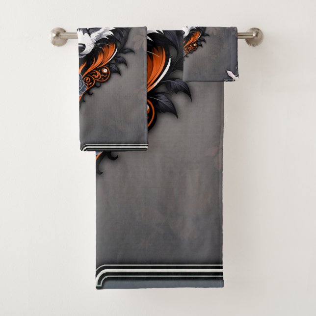 Majestic wolf head, finished in a deep, bath towel set (Insitu)