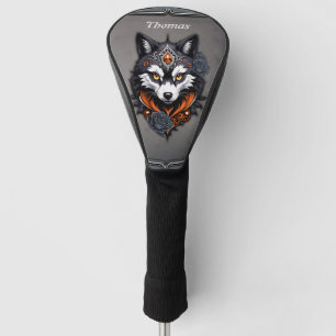 Majestic wolf head, finished in a deep, golf head cover
