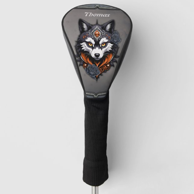 Majestic wolf head, finished in a deep, golf head cover (Front)