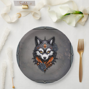 Majestic wolf head, finished in a deep, paper plate