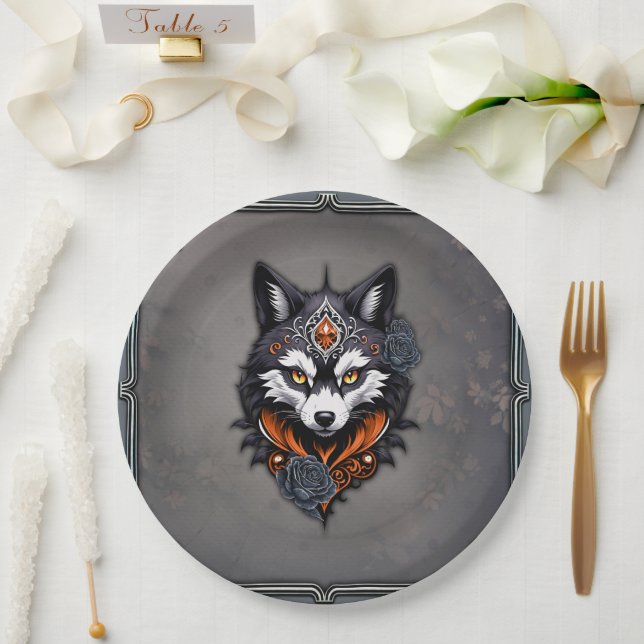 Majestic wolf head, finished in a deep, paper plate (Wedding)