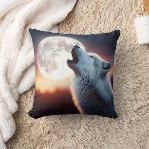Majestic Wolf Howling at Moon.  Cushion
