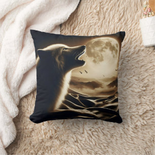 Majestic Wolf Howling at Night.  Cushion